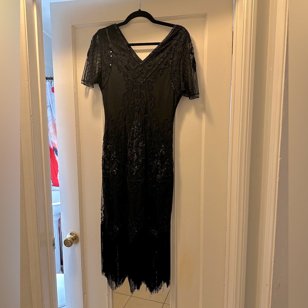 NWT Medium Black Beaded 1920s Style Dress